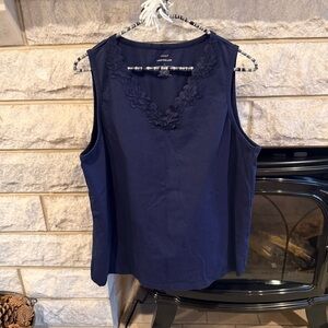 CJ Banks Dark Blue Lace Trim Sleeveless Blouse Size X